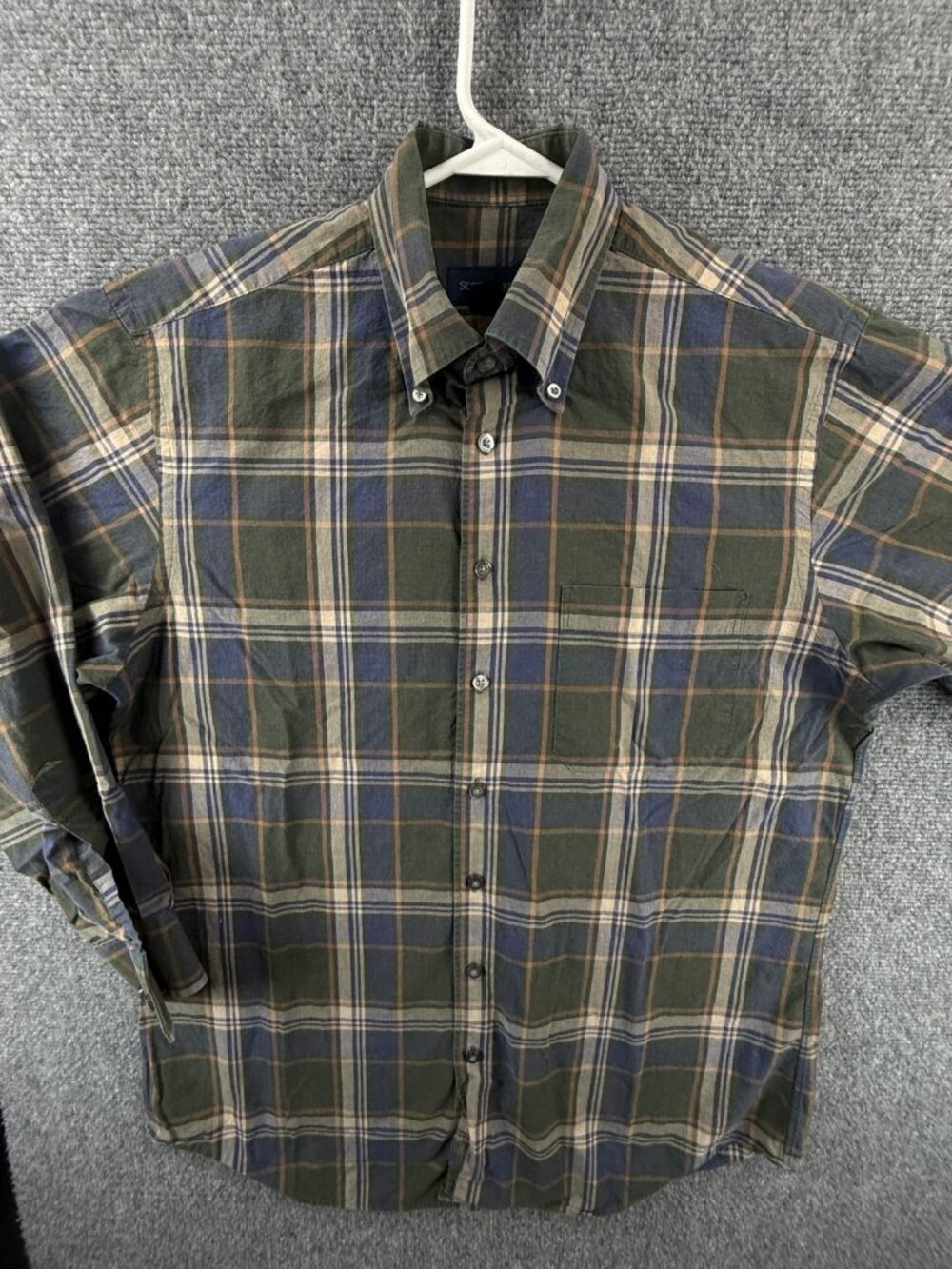 Scott Barber Green Plaid Long Sleeve Button Up Shirt Men Cotton Medium Woven